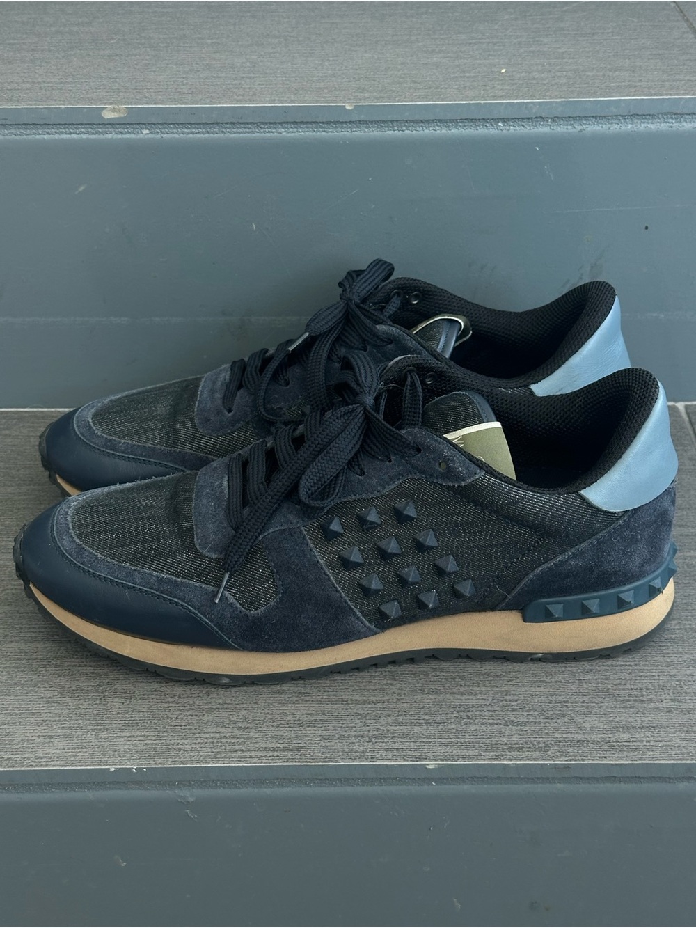 Valentino Garavani Womens Navy Blue Denim Rockstud Low-Top Sneakers Size 41